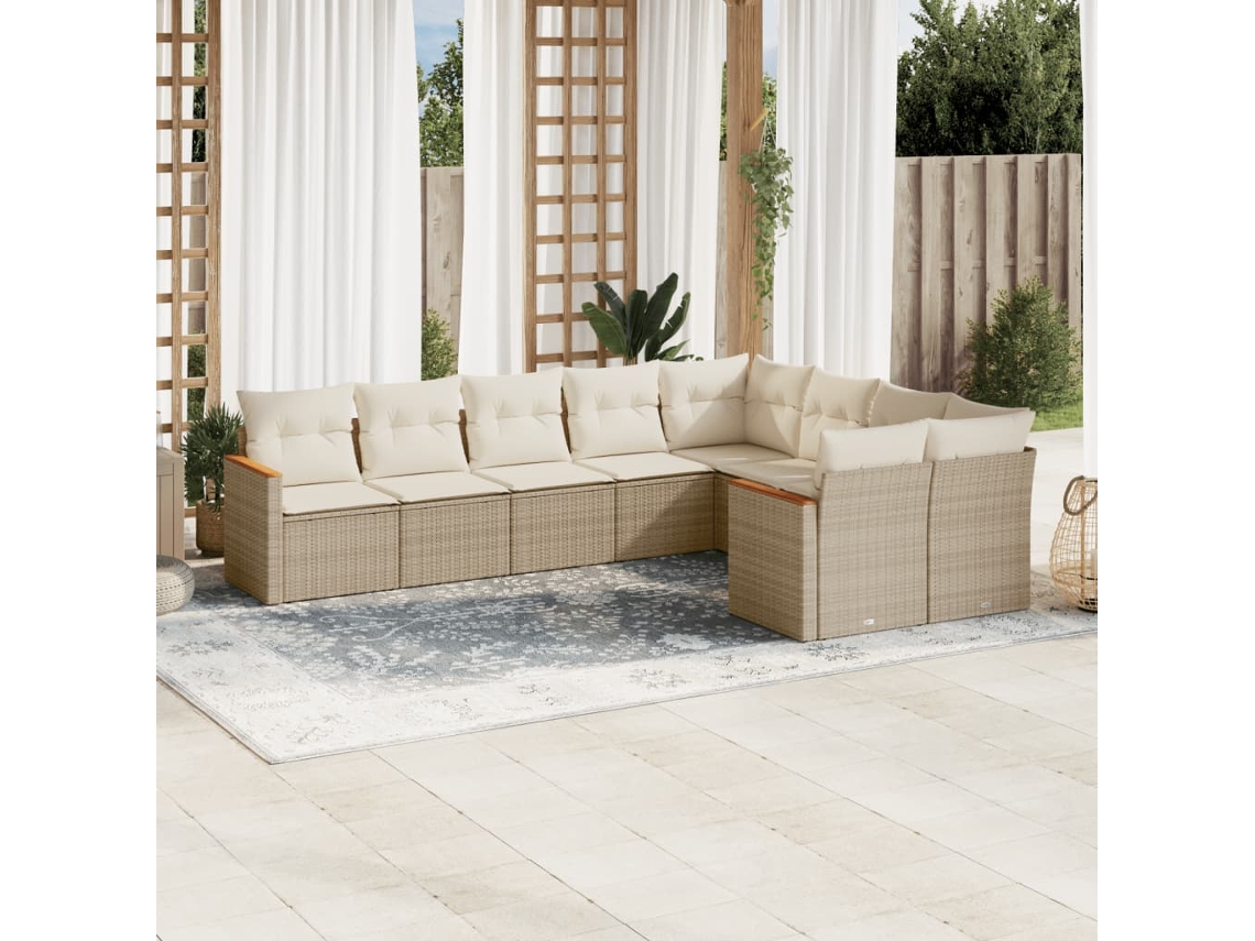 Conjunto de 9 sofás de jardín con cojines de mimbre beige de Dkd Home Decor