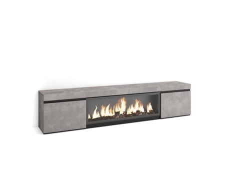 Mueble TV, Televisión, 210, Para TV hasta 80, Chimenea eléctrica XXL, Cemento SKRAUT HOME