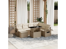 Conjunto de 8 sofás de jardín con cojines de mimbre beige Dkd Home Decor