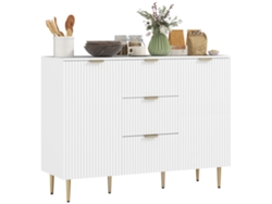 Mueble De Cocina Con 3 Cajones, Estantes Ajustables Y Puertas Acanaladas, 120 X 40 X 90 Cm, Blanco.