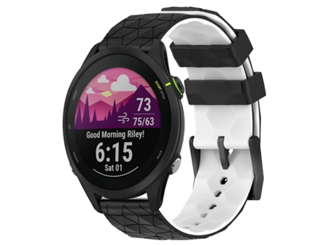 Correa de reloj inteligente para Garmin Forerunner 255 22 mm Patrón de fútbol de silicona bicolor (negro + blanco)