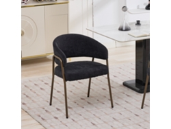 Silla De Comedor Moderna De Chenilla Con Brazos De Latón Antiguo, Color Negro.