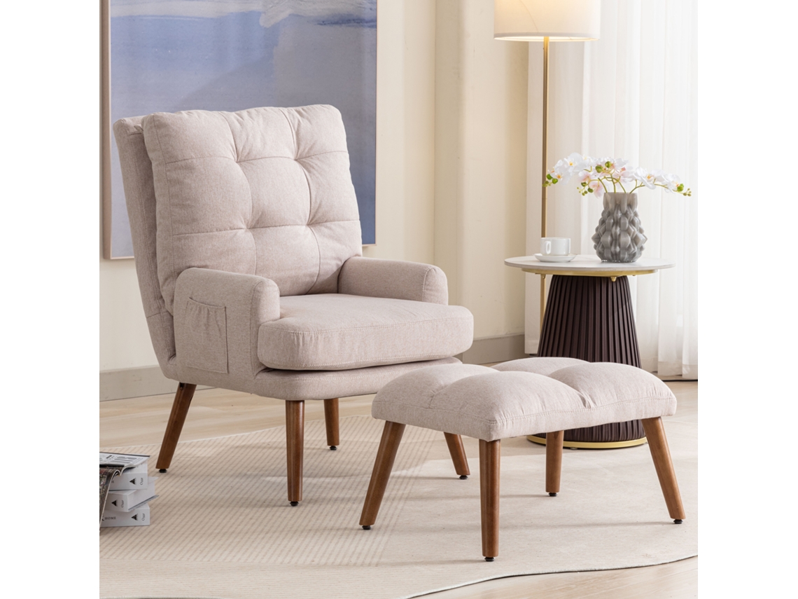 Sillón Lounge Con Reposapiés - Respaldo 5 Posiciones, Reclinable, Con Bandeja Lateral - Beige