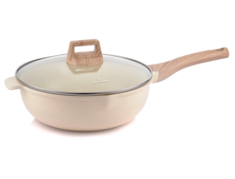 Sartén Wok 28 cm Antiadherente con Tapa Aluminio fundido Inducción Crème JUST PERFECTO
