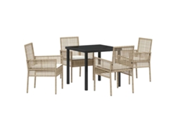 Conjunto De Comedor De Jardín 5 Uds | Mueble De Jardín Beige Ratán Sintético