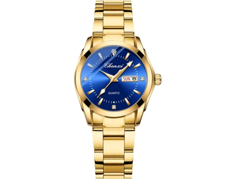 VEANXIN Reloj plateado resistente al agua de acero inoxidable para mujer-Oro blanco