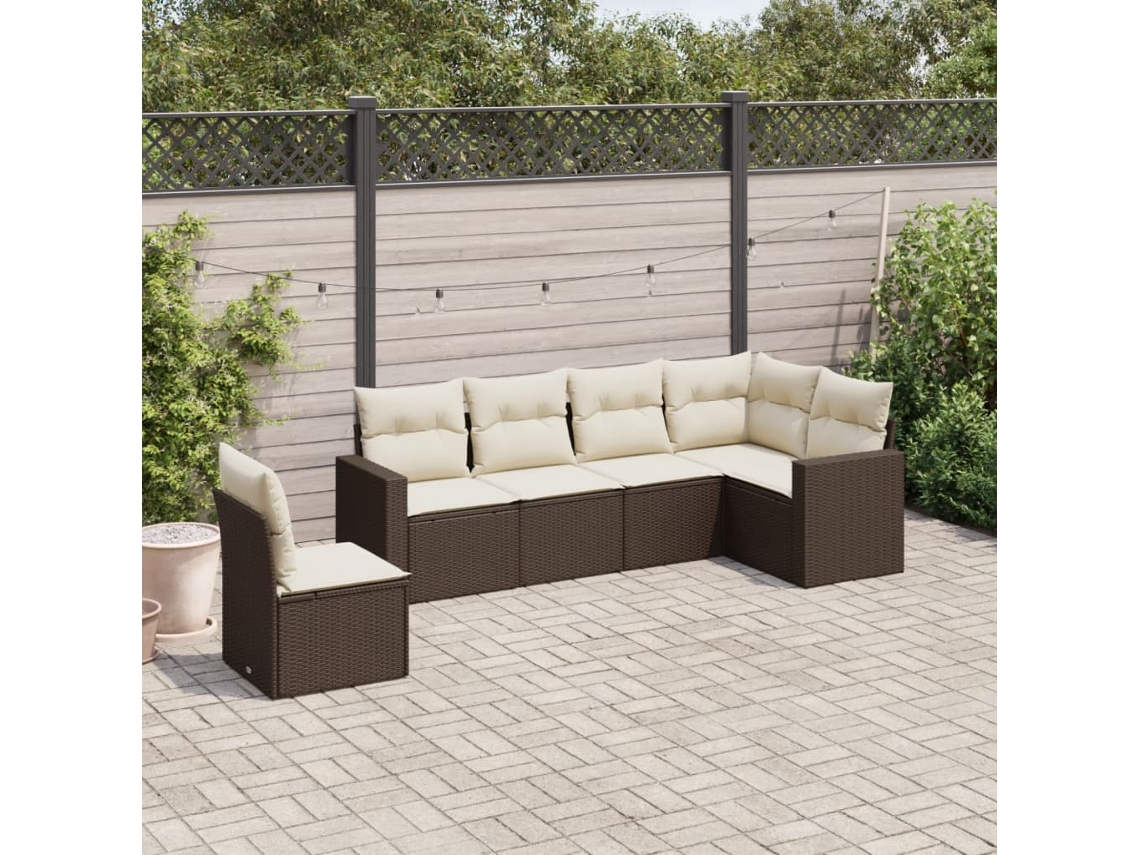 Conjunto de sofá de jardín de 6 piezas con cojines de mimbre sintético marrón de DKD Home Decor