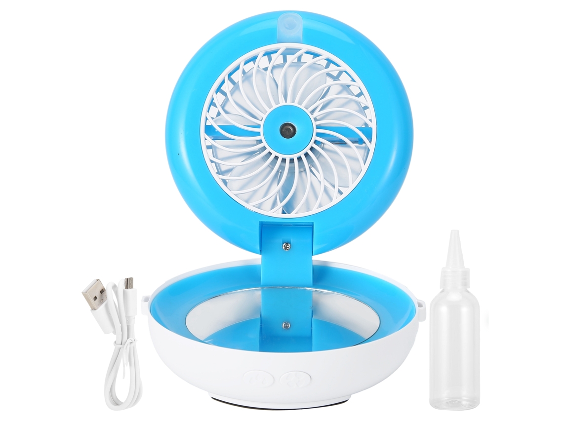 Ventilador plegable con espejo y humidificador USB - Azul