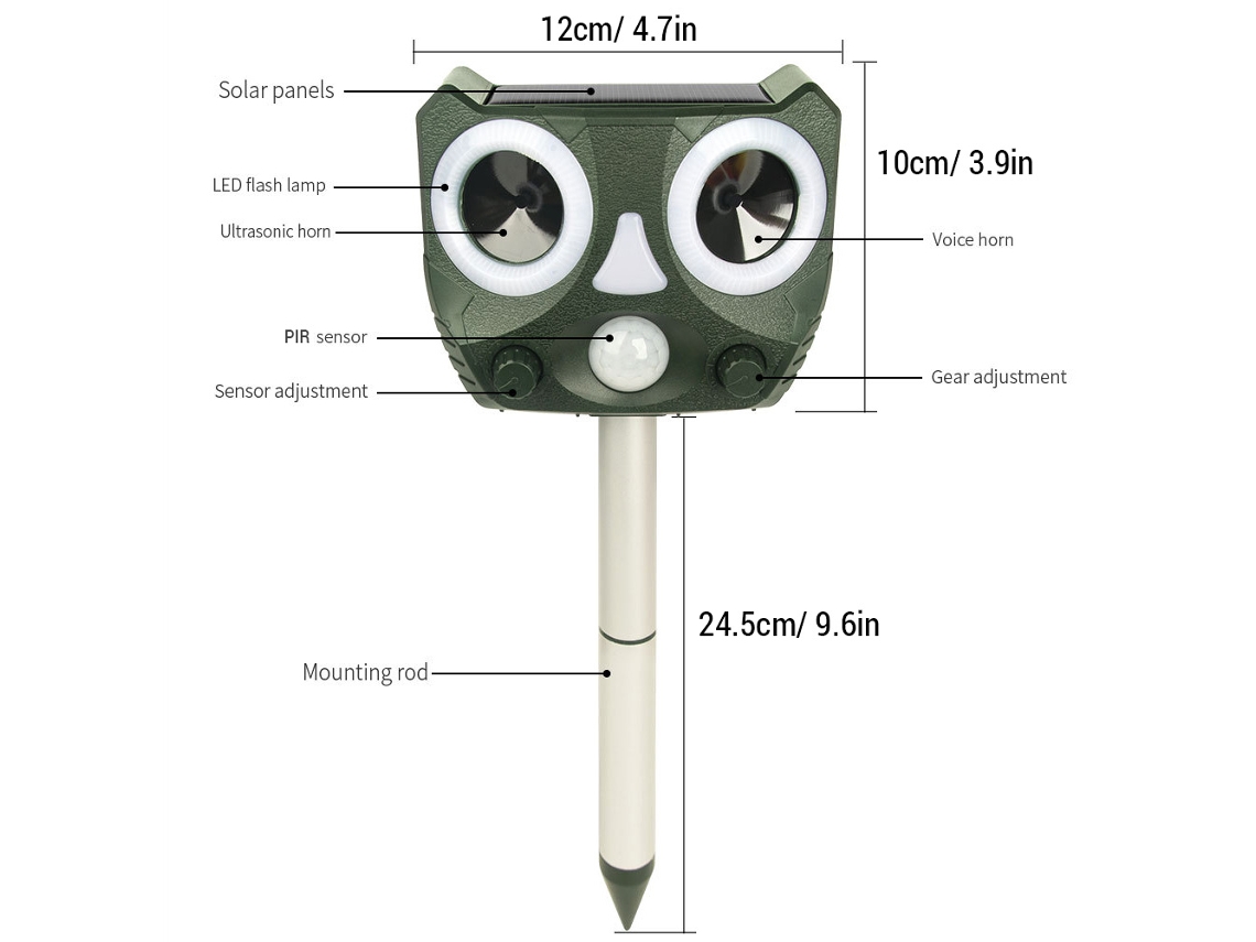 Detergente Solar Ultrasónico Para Animales, Aves, Zorros, Gatos, Jardín, Granja Y Patio.