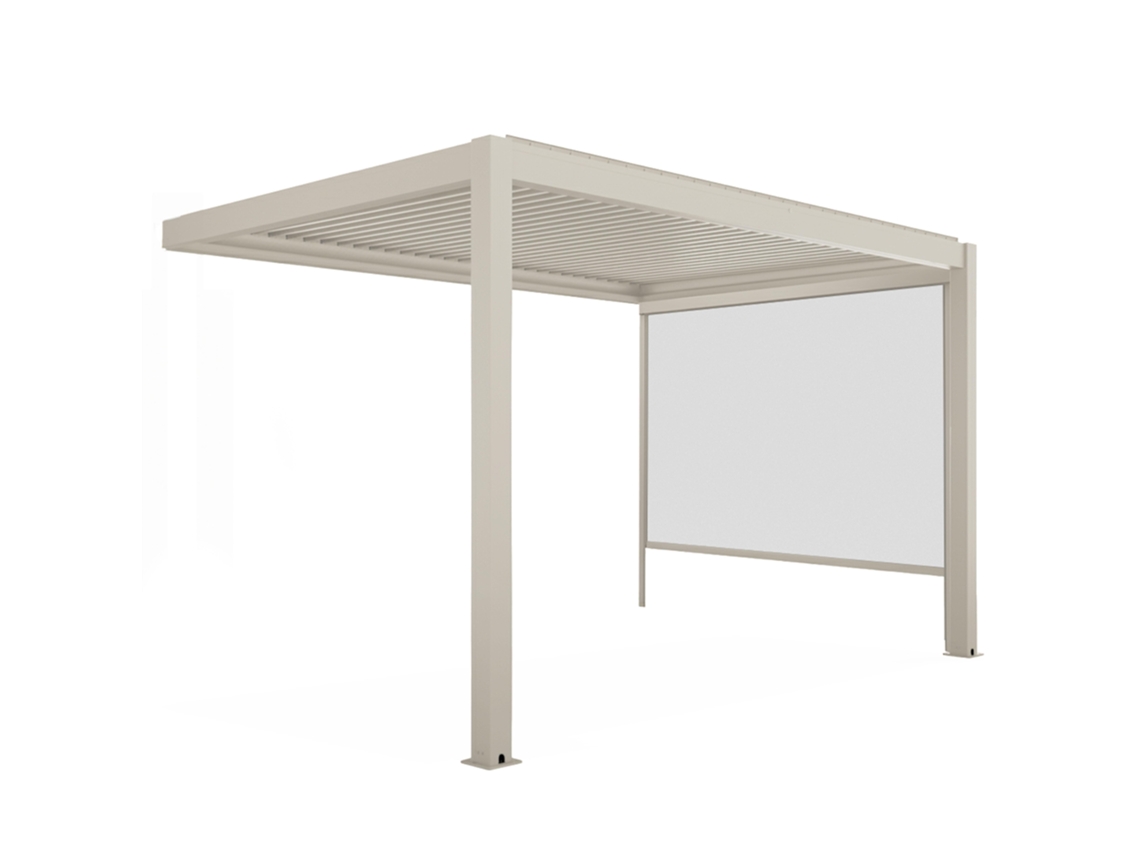 Pérgola Bioclimatique 4x3 M Adossée Manuelle En Aluminio Crème Avec Store Oviala