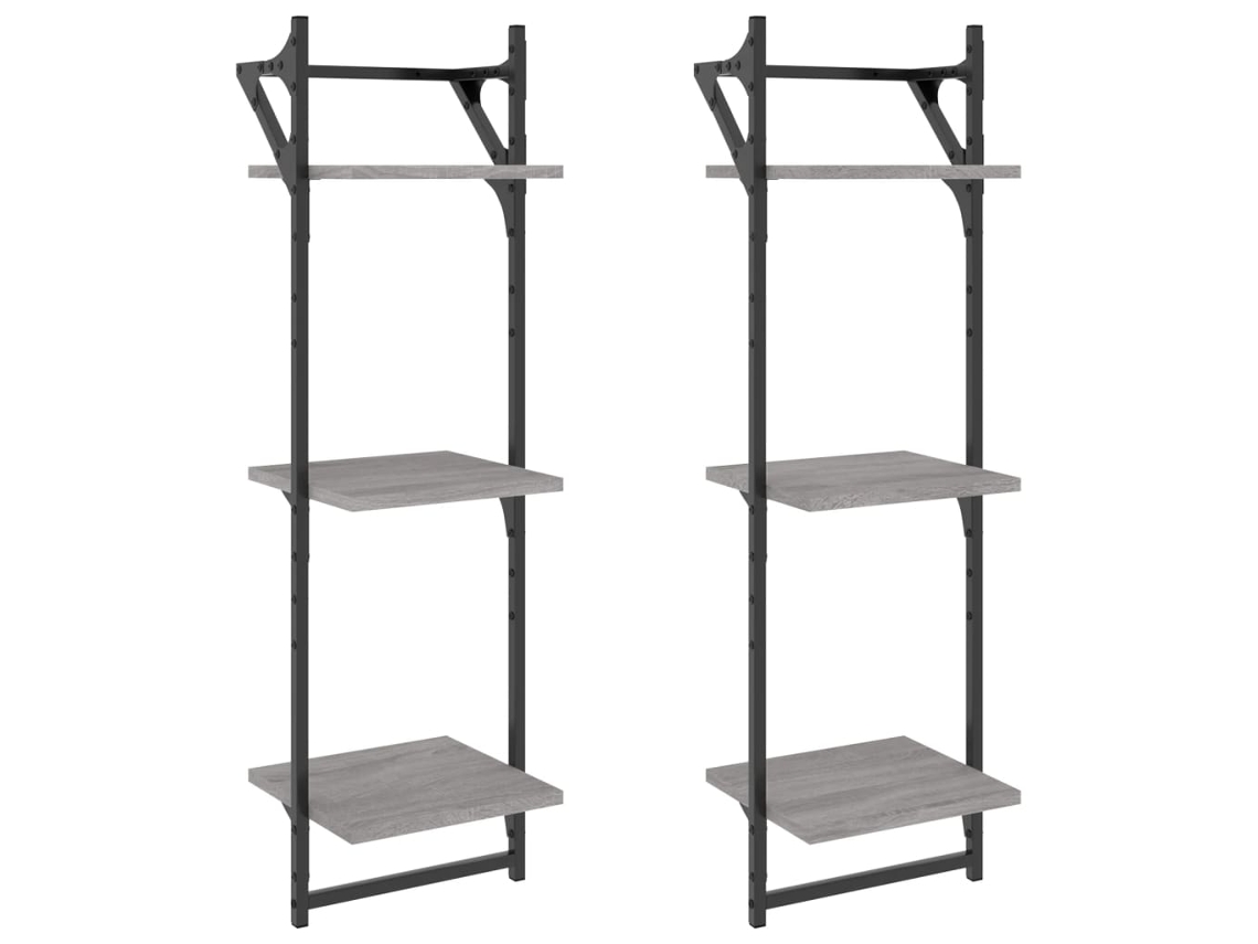 Maison Exclusive - Estantes Pared 3 Niveles Barras 2 Uds Gris Sonoma 30x25x100 Cm