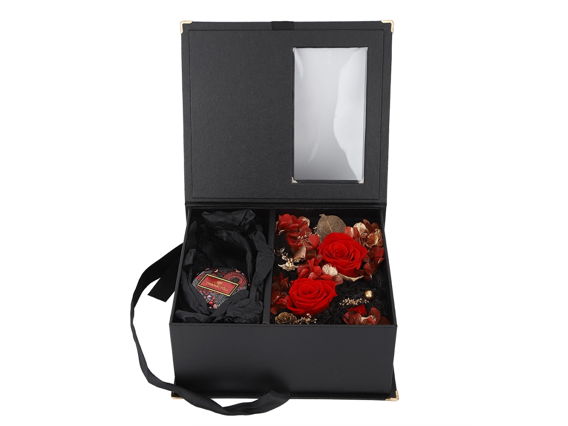 Caja de regalo de aceite de coco con aromaterapia de rosas preservadas - Roja