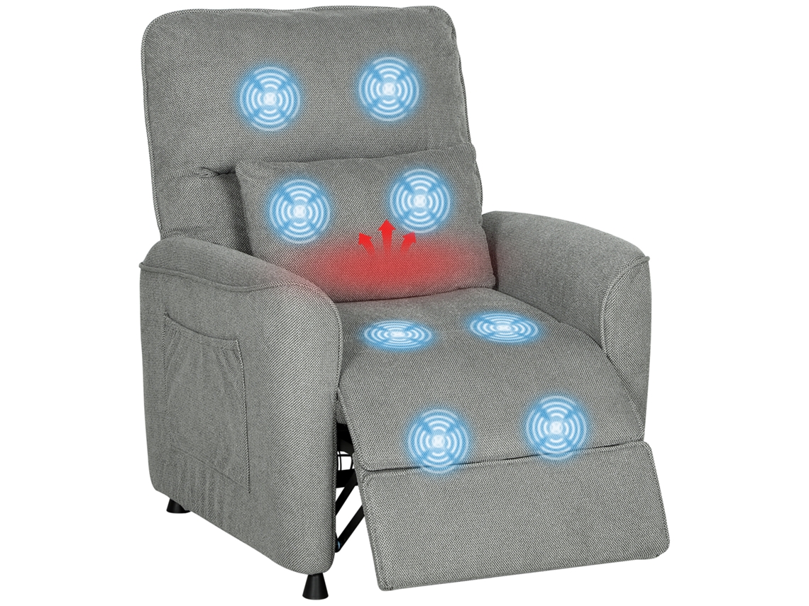 Sillón reclinable eléctrico Relax con calefacción lumbar, masaje, vibración, motor silencioso, función de memoria, gris oscuro PRIME KANG