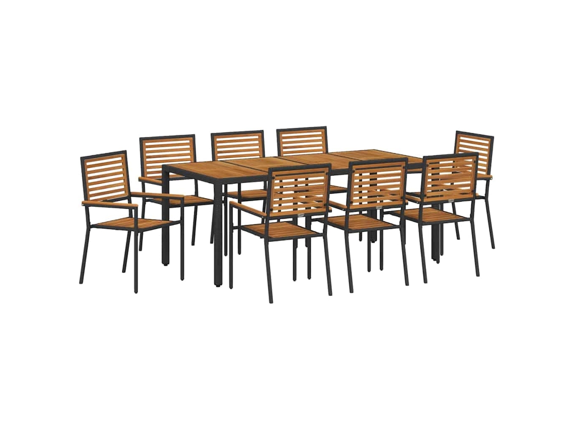 Maison Exclusive - Juego de comedor de jardín de mimbre negro y marrón de 9 piezas