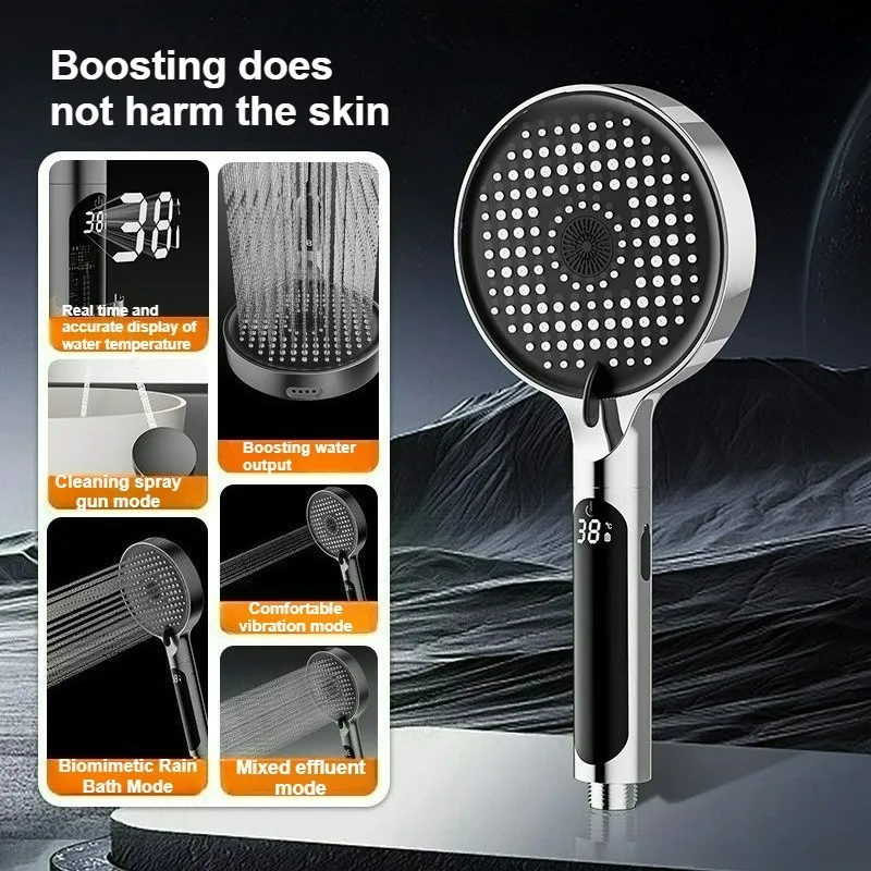 Ducha de mano con LED, control digital, 3 modos de presurización, MDUG (cromada)