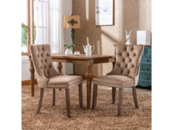 Juego de 2 sillas de comedor tapizadas en terciopelo con patas de madera y detalles tachonados, color caqui, De2001kk