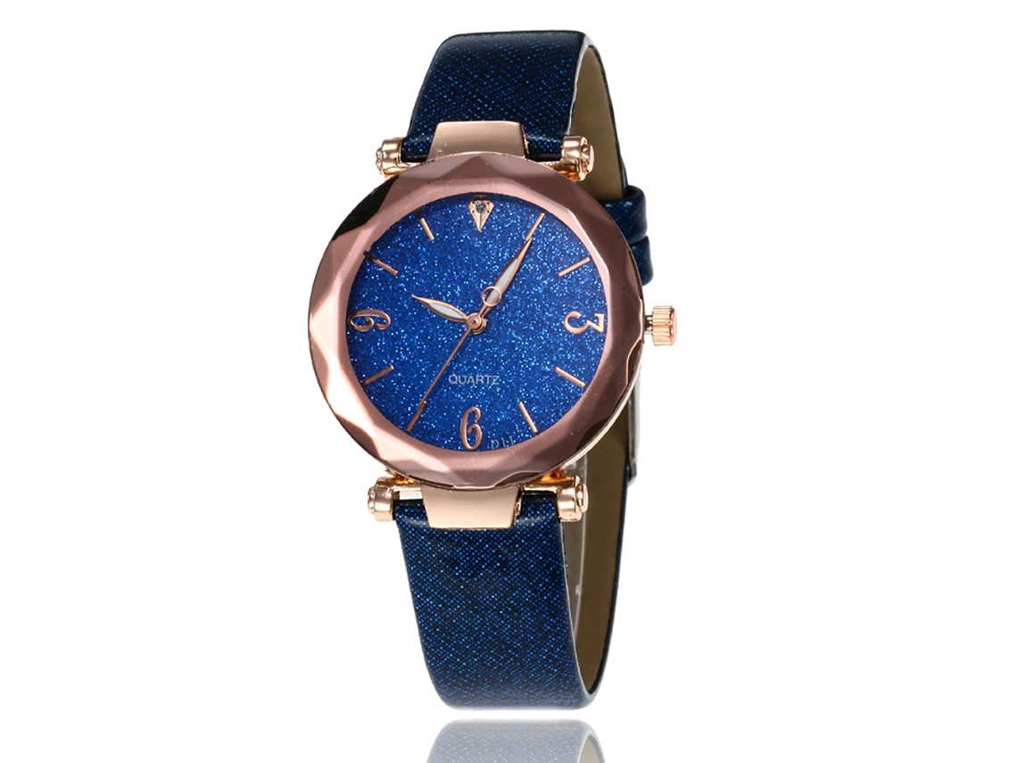 Reloj De Pulsera Para Mujer Con Correa De Pu, Movimiento De Cuarzo Analógico, Azul Real.