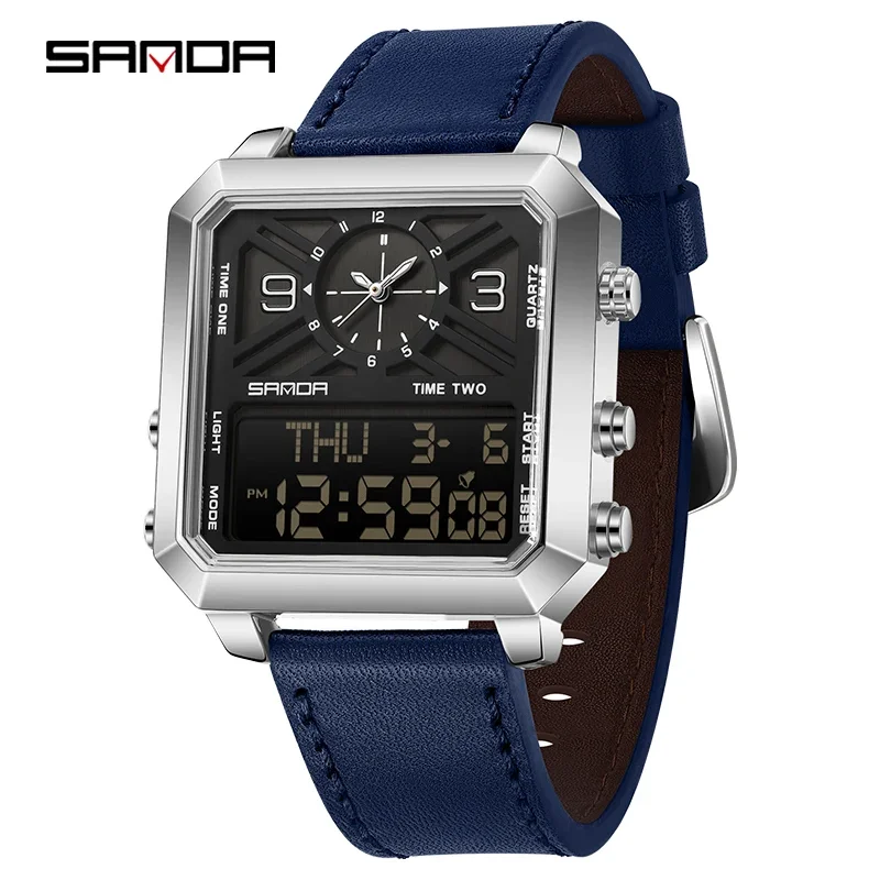 Elegante Reloj Deportivo Cuadrado De Cuarzo Para Hombre, Resistente Al Agua, Con Doble Pantalla Led, Analógica Y Digital Con Cuenta Atrás.