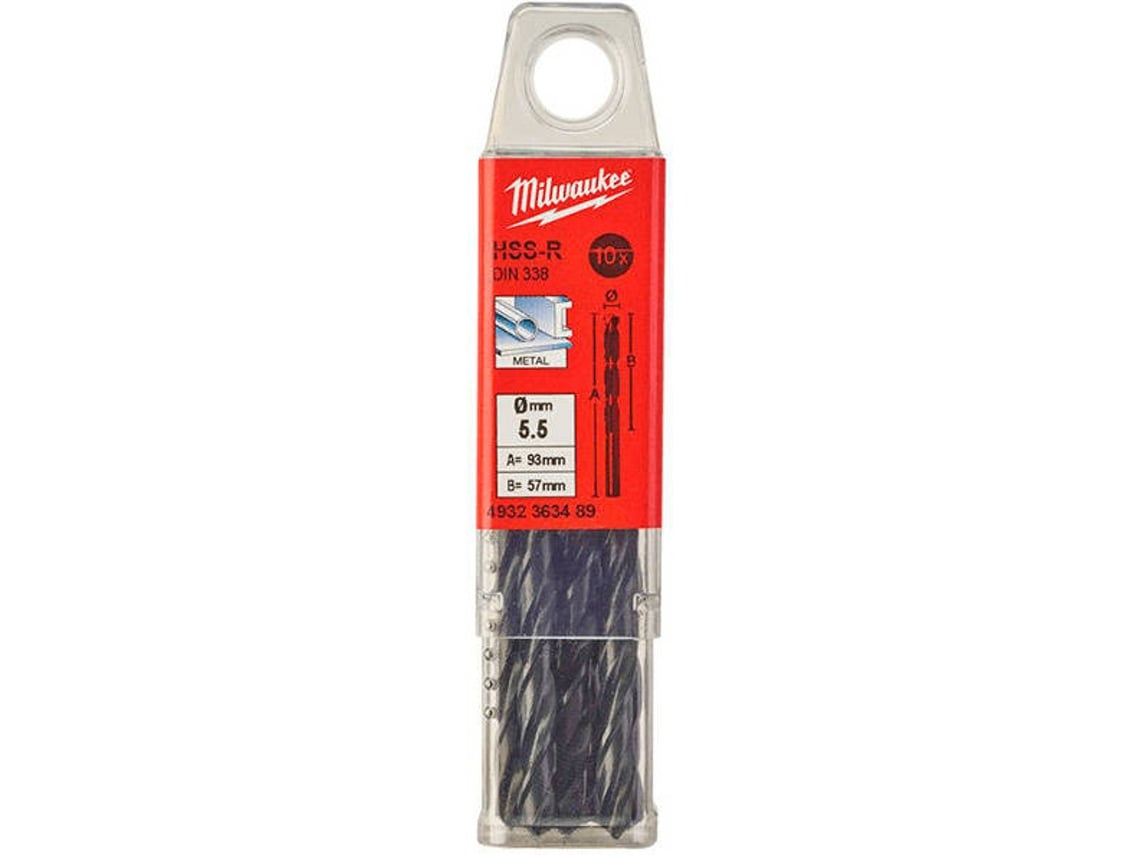 Paquetes de Broca para Metal Estampadas MILWAUKEE - DIN 338 - HSSR 5.5 x 93 - 10 pcs