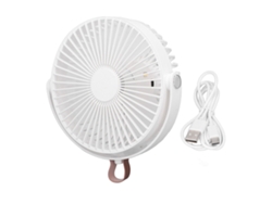 Ventilador portátil recargable por USB con 3 velocidades y luz nocturna.