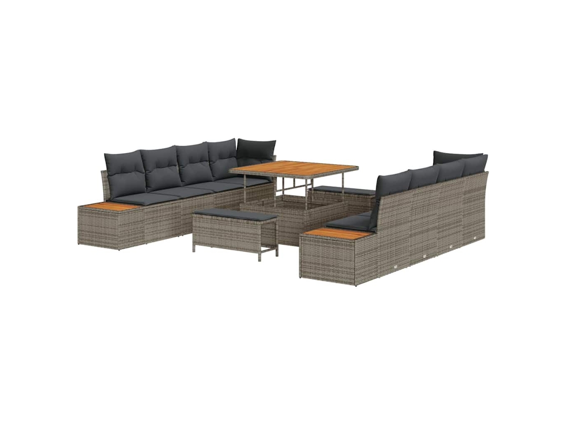 Maison Exclusive - Conjunto de sofás de jardín de 11 piezas, ratán sintético gris