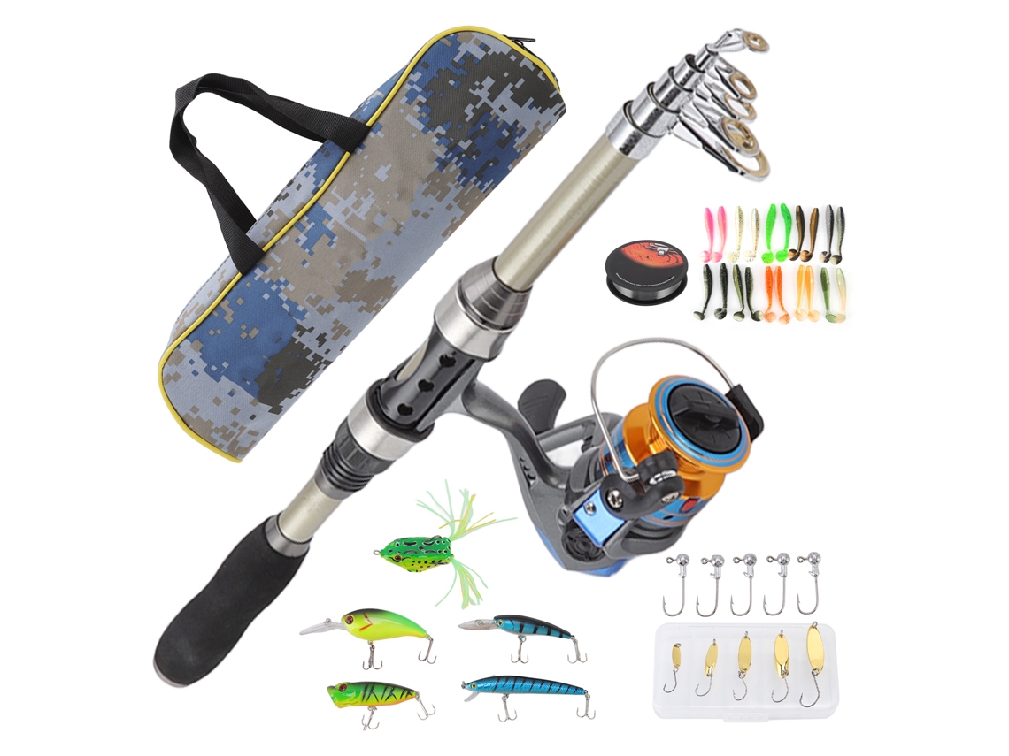 Kit Portátil De Caña De Pescar Telescópica De Carbono Con Carrete Y Encendedor Para Principiantes Y Profesionales.