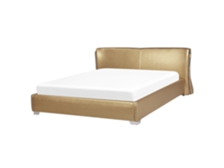Cama con somier BELIANI Paris de Piel Dorado 215x228x83