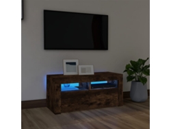 Estantería/Mueble de TV con luces Led 90X35X40 Cm Roble Ahumado