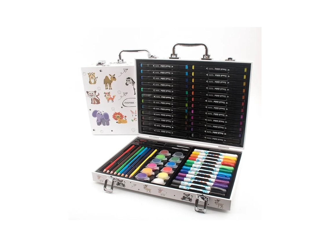 Kit completo de pintura para niños con lápices de colores, marcadores, pasteles y acuarelas. Clickonit