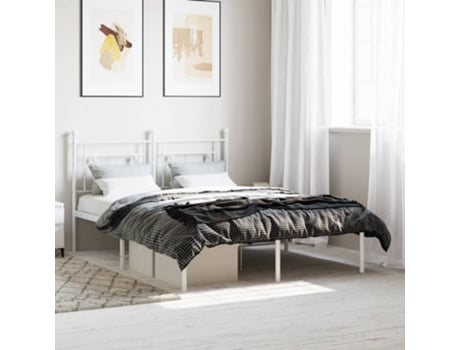 Cama con Cabecero MAISON EXCLUSIVE Metal Blanco (135x190cm)