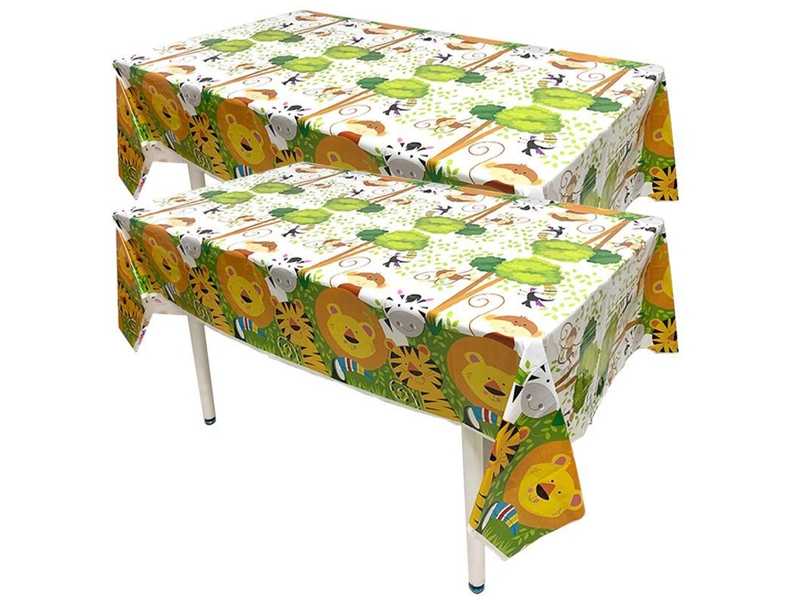 2026-34820-mantel De Plástico Para Fiesta De Animales Selva, 2 Unidades, Talla 52x86 Pulgadas, Desechable Y Reutilizable