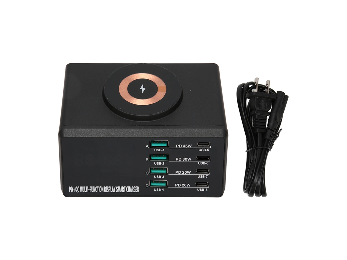 Estación De Carga Usb De 110 W Con 8 Puertos Y Carga Inalámbrica Magnética Rápida Para Uso Doméstico Y Hotelero.