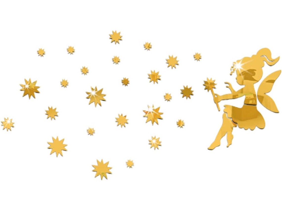 Juego De 3 Pegatinas De Pared Con Espejo Y Diseño De Hadas Soplando Estrellas
