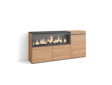 Aparadores para salón, 160, 3 Puertas, Chimenea eléctrica XXL, Roble SKRAUT HOME