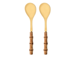 (2 Cucharas De Oro) Juego De Cubiertos Doble, Elaborado En Acero Inoxidable 304, Madera Y Bambú.