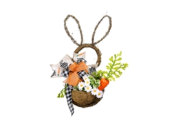 Corona de mimbre, cesta de conejos, flores, decoración de Pascua, decoración del hogar
