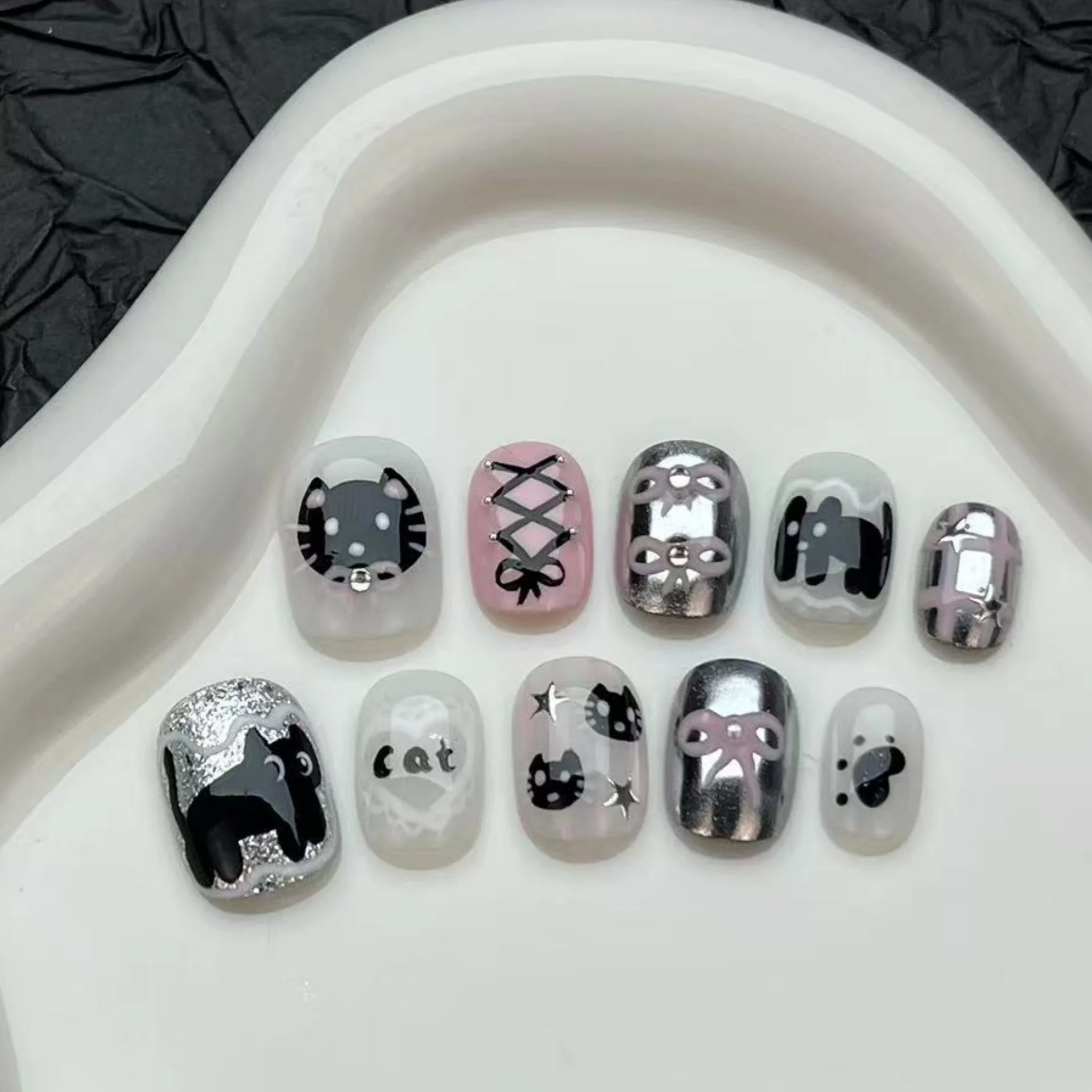 (477 -l) 10 Pegatinas De Uñas Postizas Hechas A Mano, Tipo De Presión.