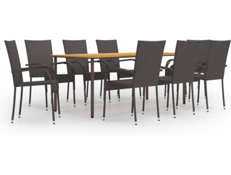 Conjunto 9 de muebles de comedor de jardín VIDAXL de ratán marrón