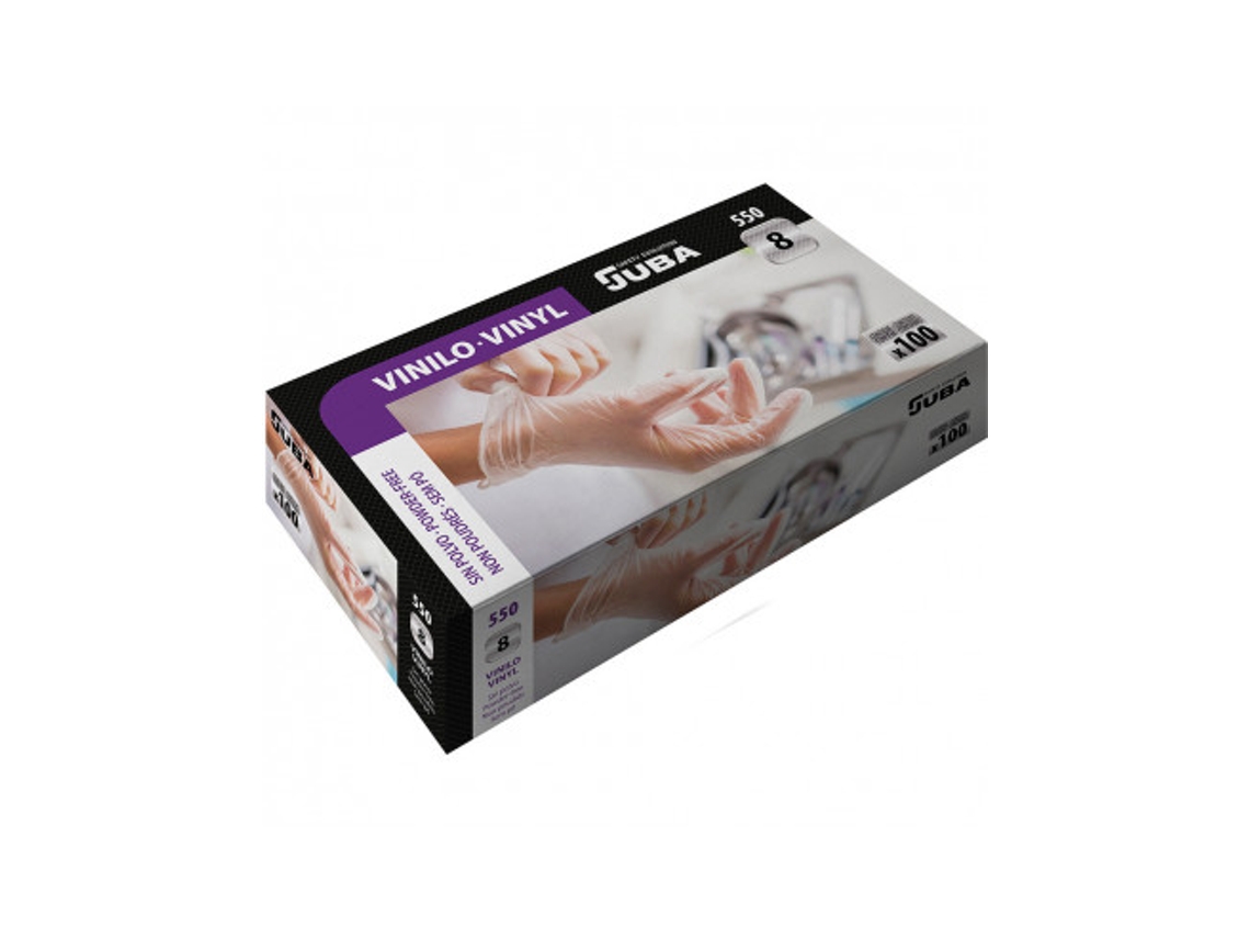 Caja 100 Guantes Desechables Vinilo Sin Polvo Talla 8 JUBA