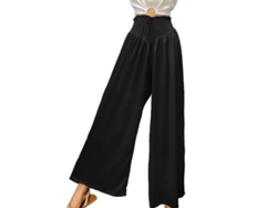 2026-24337-pantalones Casual Verano De Cintura Alta Elástica Con Bolsillos Y Pierna Ancha Xxl Negro