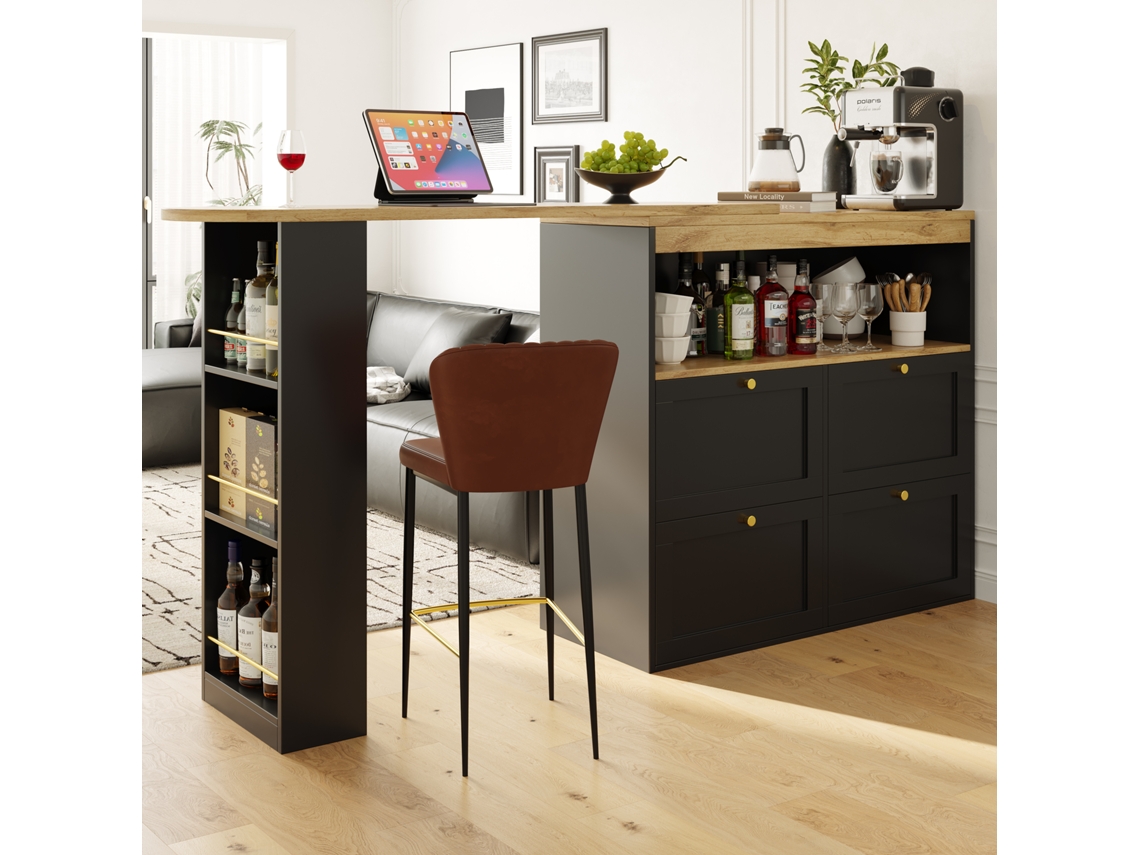 Mesa de bar ELISEFASHION giratoria 360° con 4 cajones y mesas abiertas (105x39x102 cm)