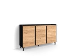 Aparador Para Salón, 156x35x91cm, 3 Puertas, Diseño Industrial, Roble Y Negro