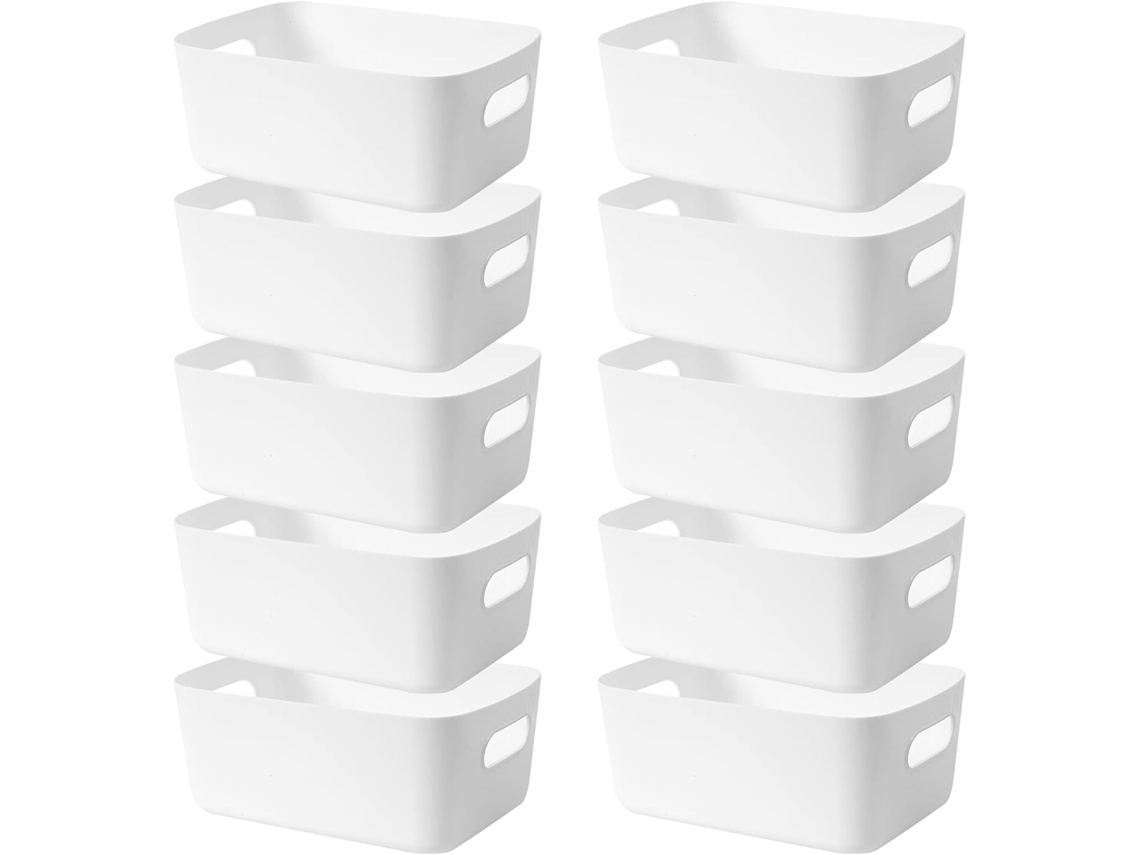 Caixa De Armazenamento - 10 Unidades - Cesta De Plástico Com Alça - Armazenamento Para Armários De Cozinha - Branco