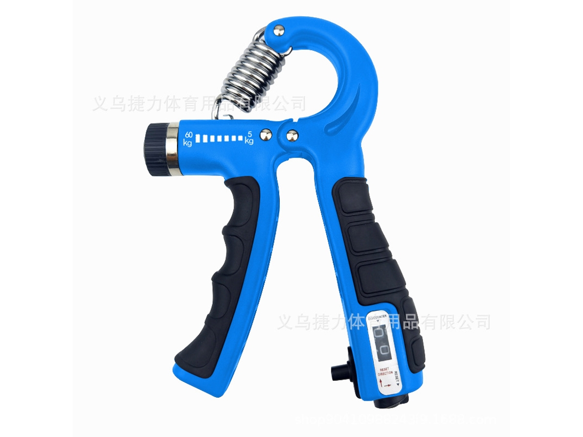 Comprobador de fuerza de agarre manual MDUG con recuento de unidades en estilo recortado azul y negro