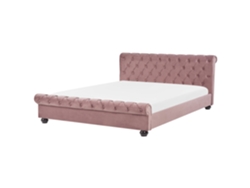 Cama con somier BELIANI Avallon de Terciopelo Rosa 192x233x94