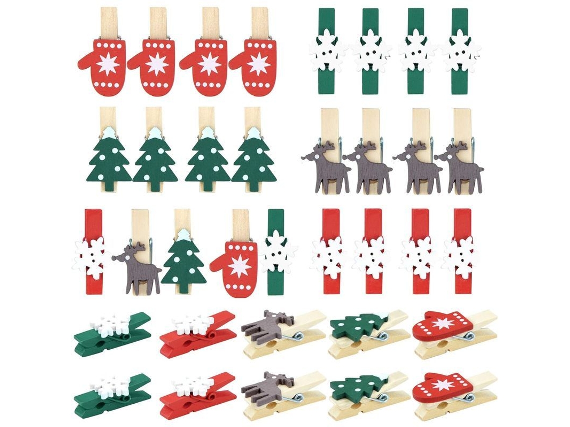 100 Pinzas De Ropa Navideñas De Madera Con Diseños De Árbol, Tormenta De Nieve, Elfo Y Guante Para Decoración De Fiestas.