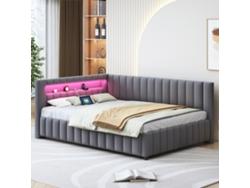 Sofá Cama De Terciopelo De 140x200 Cm Con Cabecero Acolchado Led.