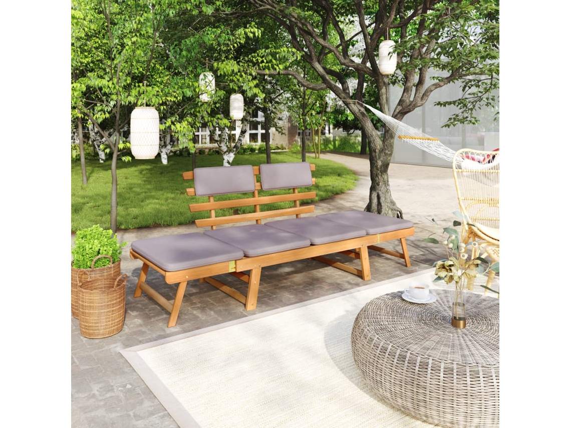 Sofá cama de jardín 2 en 1 con cojín madera maciza acacia 190cm
