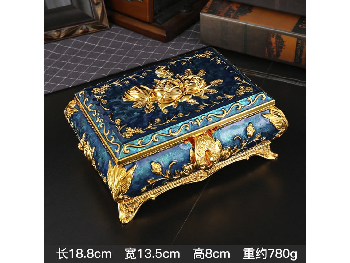 (oro Y Azul) Joyero Court, Caja De Almacenamiento De Anillos De Estilo Antiguo Y Creativo