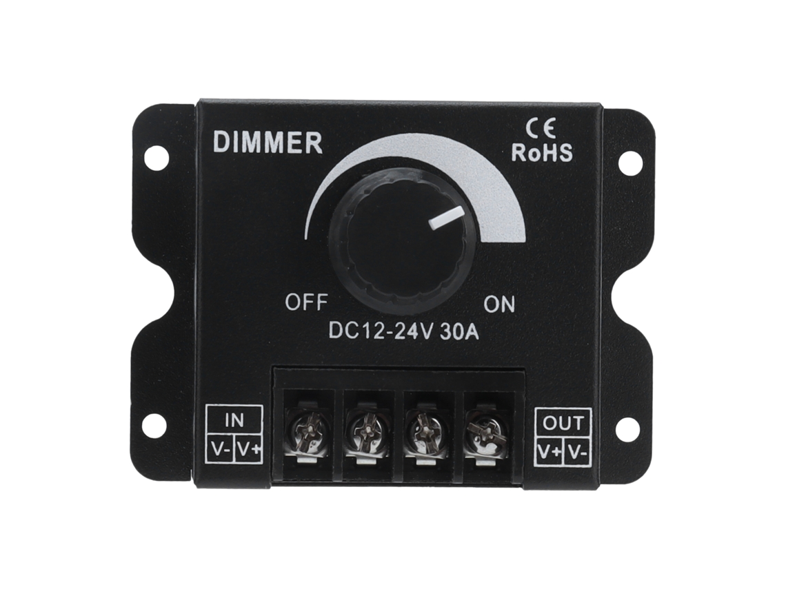 Controlador PWM LED ajustable de un solo canal y 30 A, modelo 2026, para accesorios de iluminación eficientes de 12 V y 24 V CC.
